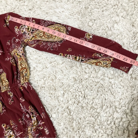 Maroon Maxi Keyhole Dress Long Sleeve Paisley Size Small S - Picture 13 of 16